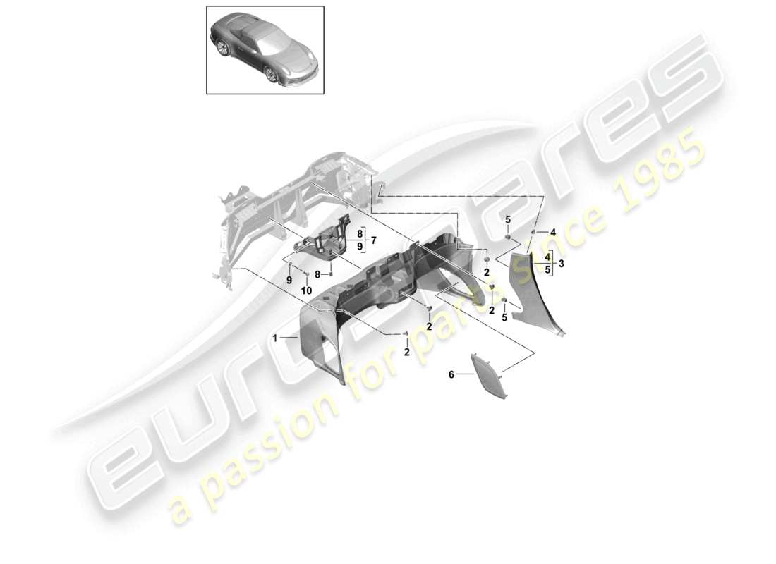 porsche 2021 (991-2 r/gt3/rs) rückwandverkleidung lautsprecherverkleidung teilediagramm