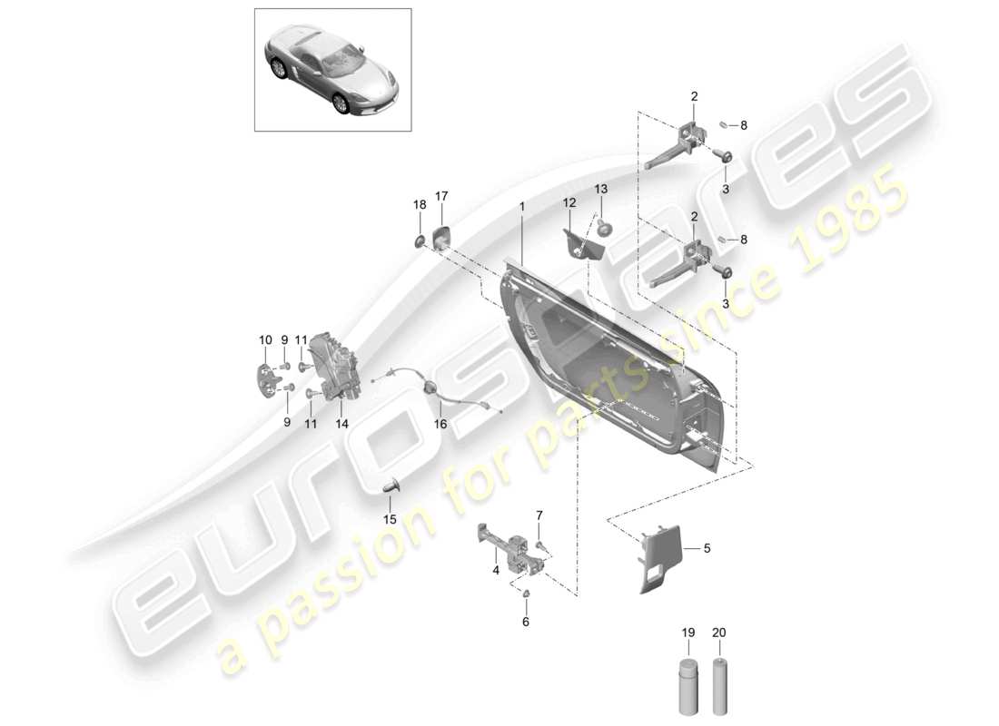 porsche 2022 (718 boxster) türschale türschloss teilediagramm