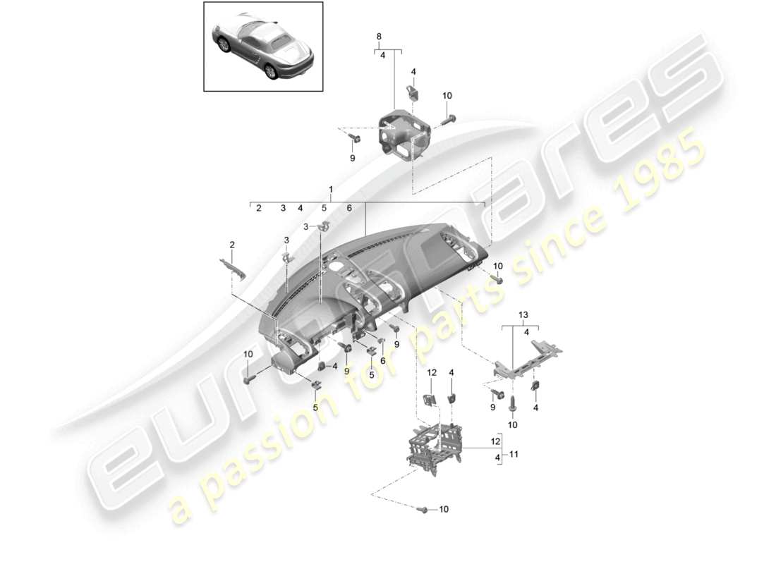 porsche 2024 (718 boxster) instrumententafelverkleidung oberteil mit: befestigungsmaterial teilebild