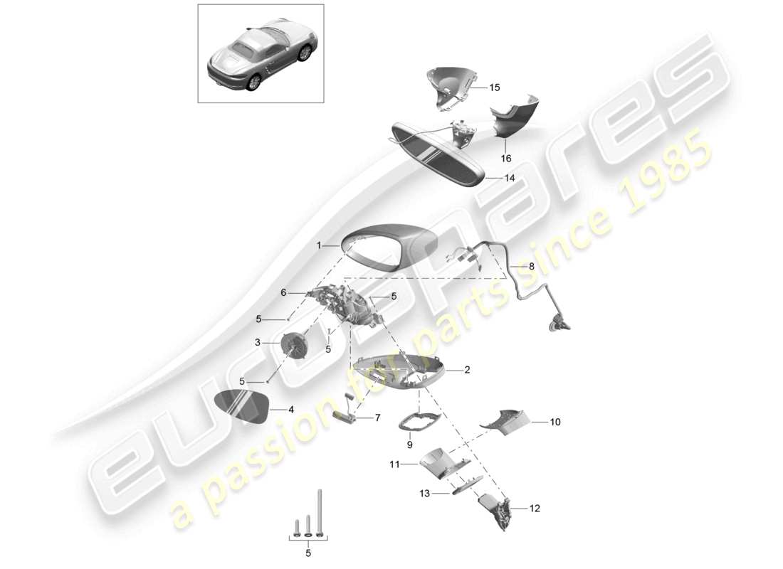 porsche 2022 (718 boxster) außenspiegel innenspiegel teilediagramm