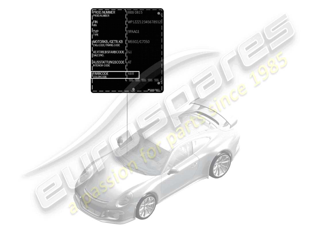 porsche 2021 (991-2 r/gt3/rs) applikator für lackausbesserungen teilediagramm für lacke