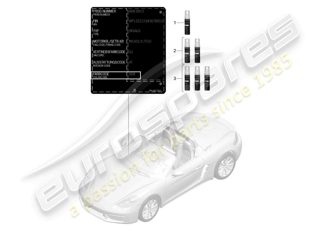 porsche 2023 (718 boxster) applikator für lackausbesserungen teilediagramm für lacke