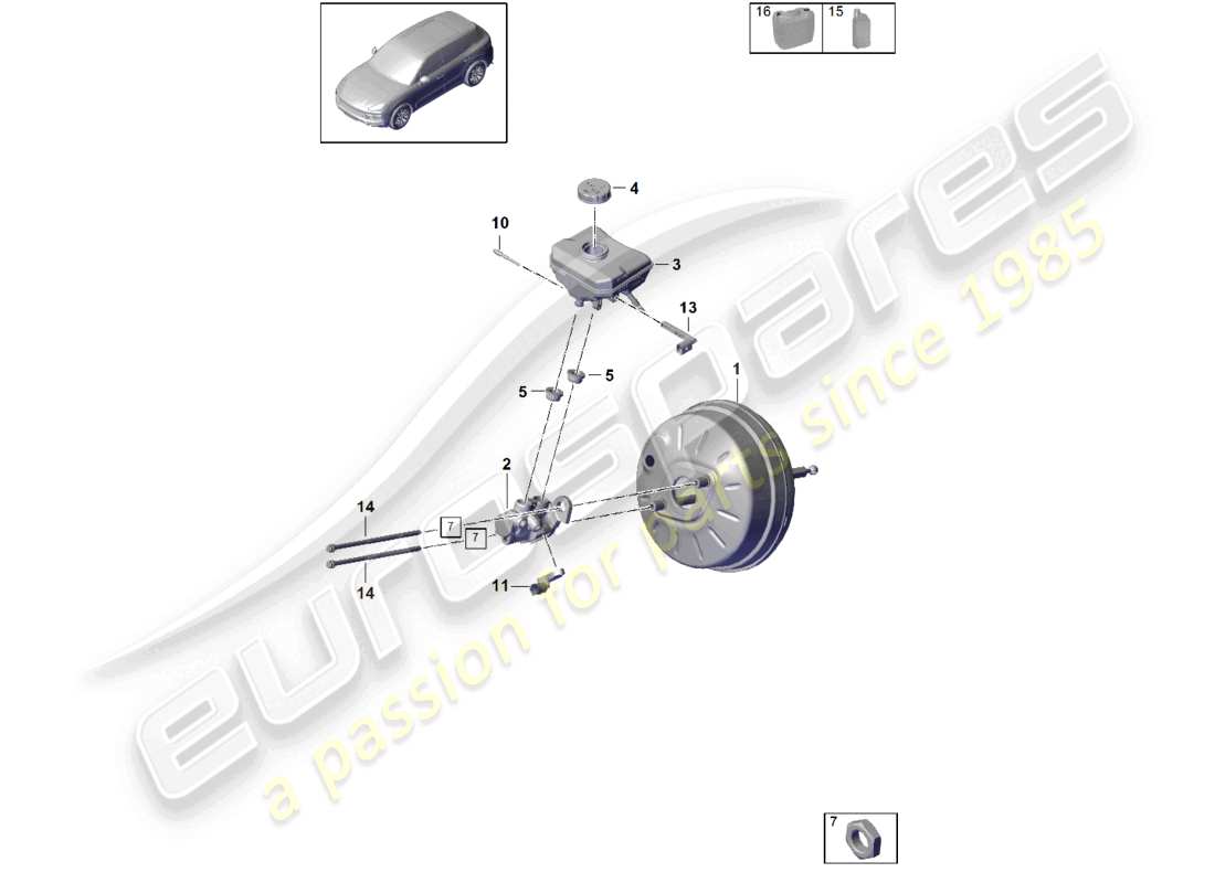 porsche 2022 (cayenne e3 9ya/9yb) hauptbremszylinder bremskraftverstärker teilediagramm