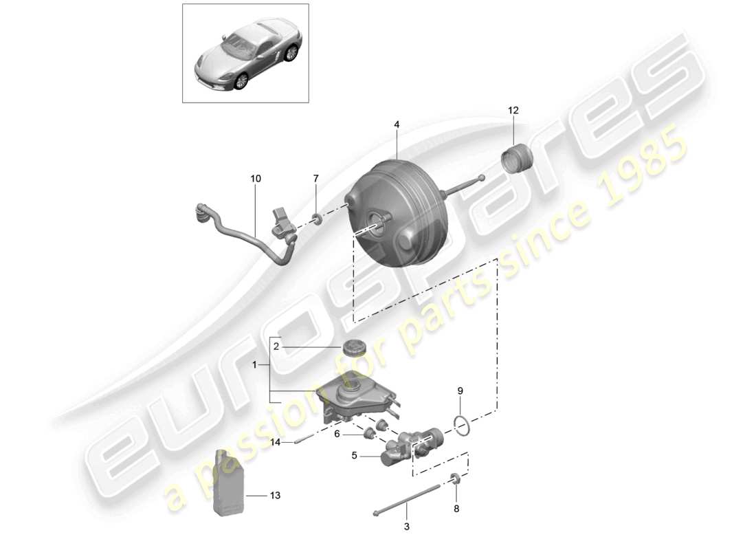 porsche 2022 (718 boxster) hauptbremszylinder bremskraftverstärker teilediagramm