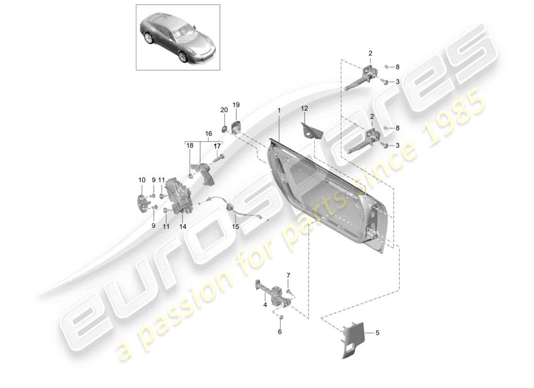 porsche 2021 (991-2 r/gt3/rs) türschale türschloss teilediagramm
