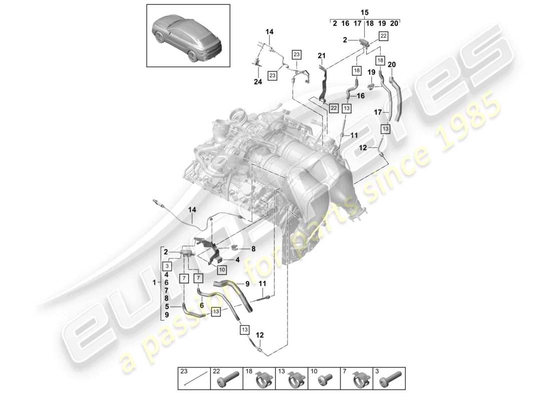 porsche 2024 (cayenne e3 9ya/9yb) steuerleitung für differenzdrucksensor abgastemperaturgeber teilediagramm