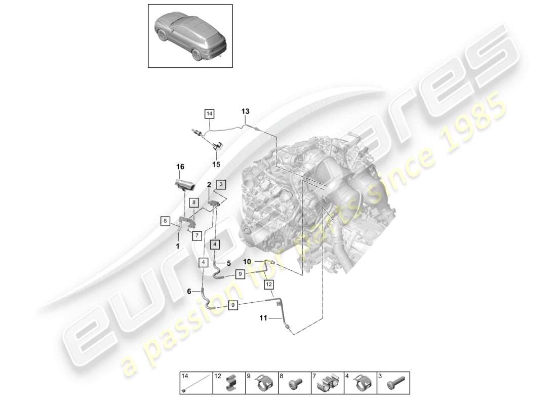 porsche 2022 (cayenne e3 9ya/9yb) steuerleitung mit differenzdruckgeber abgastemperaturgeber teilediagramm