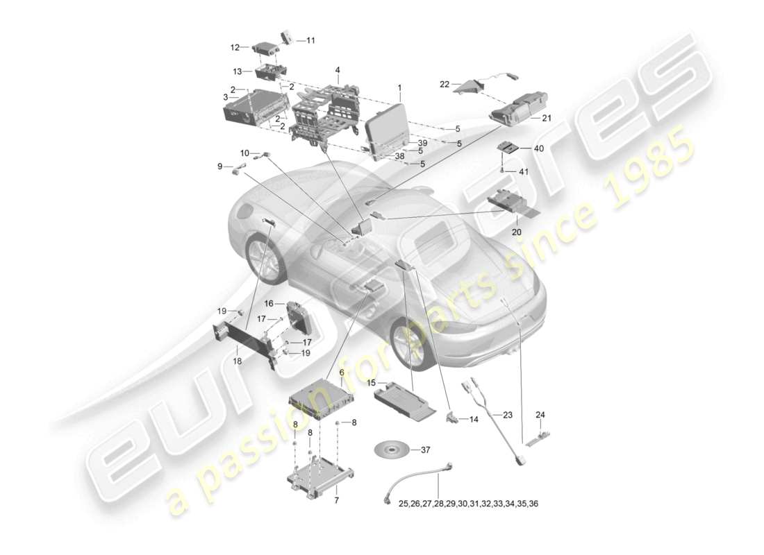 porsche 2022 (718 cayman) bedienfeld navigationssystem zentralcomputer tv-mikrofon kamera teilediagramm