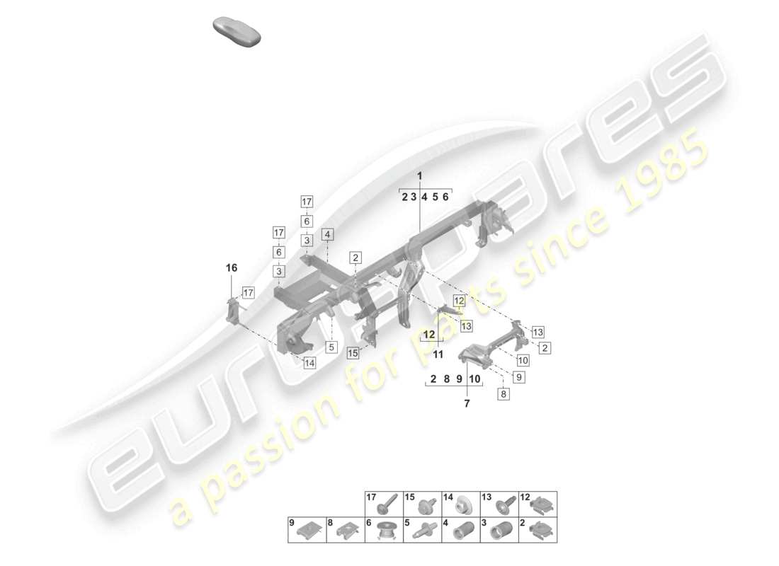 porsche 2021 (taycan 9j1-1) armaturenbretthalterung und diagramm für sonstige teile