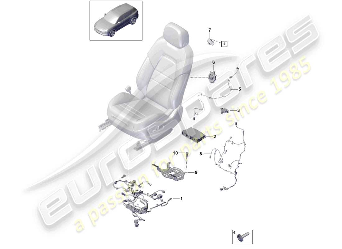 porsche 2023 (cayenne e3 9ya/9yb) kabelbäume vorn sitz standardsitz komfortsitz sportsitz teilediagramm