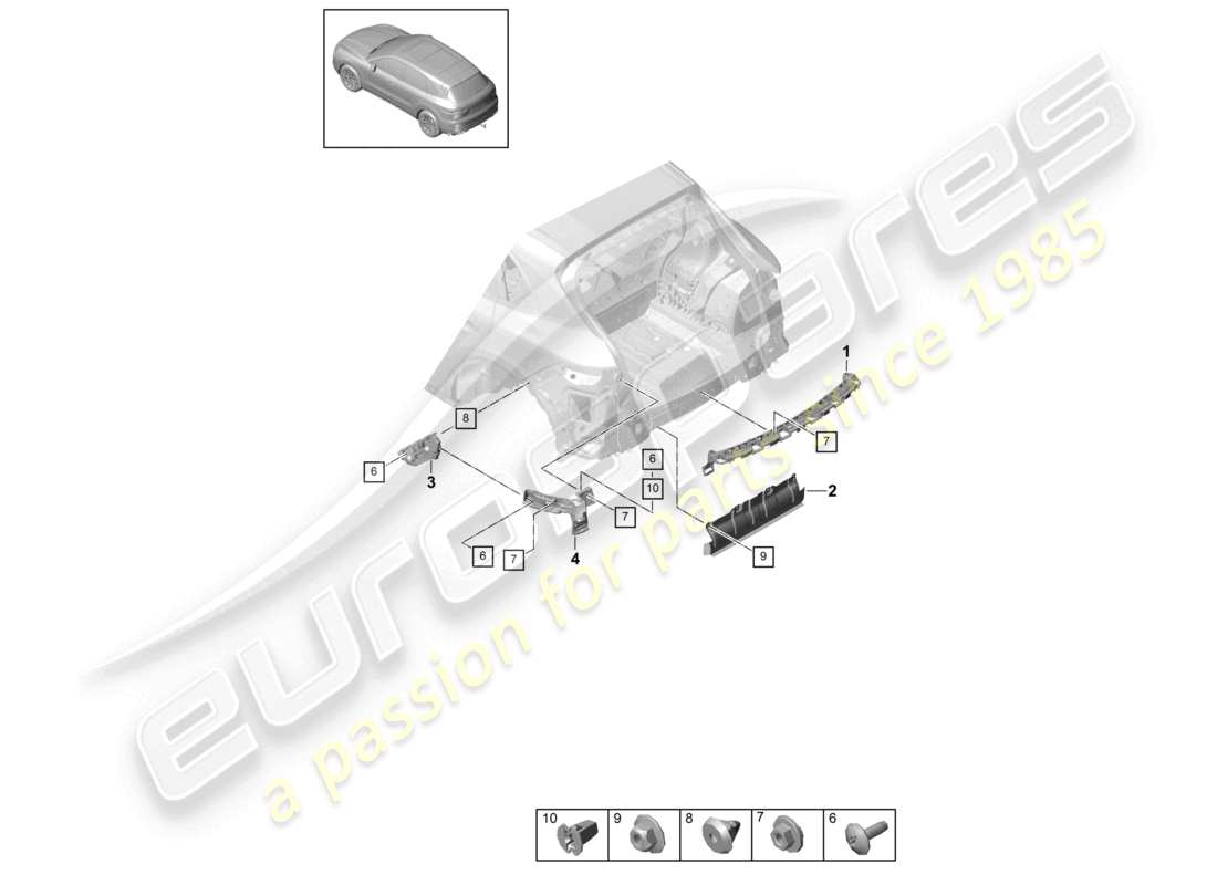 porsche 2022 (cayenne e3 9ya/9yb) befestigungselemente heckstoßstange sport design paket teilediagramm