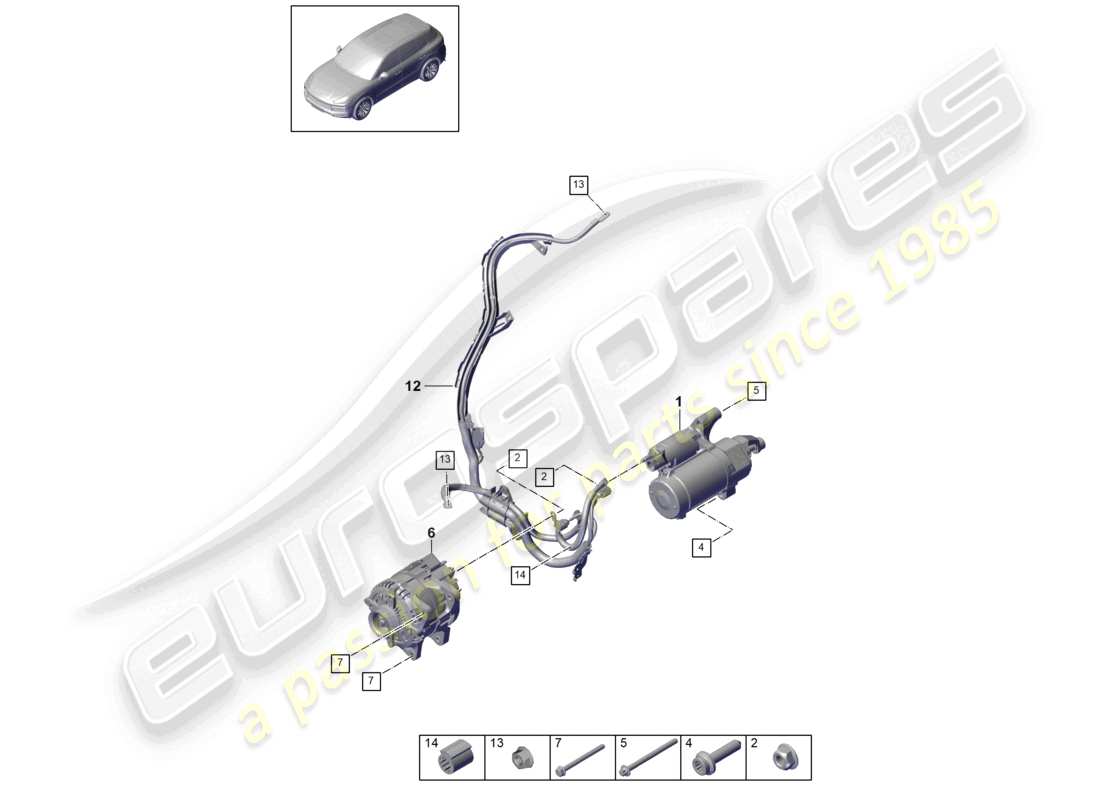 porsche 2023 (cayenne e3 9ya/9yb) teilediagramm für anlasser-lichtmaschine
