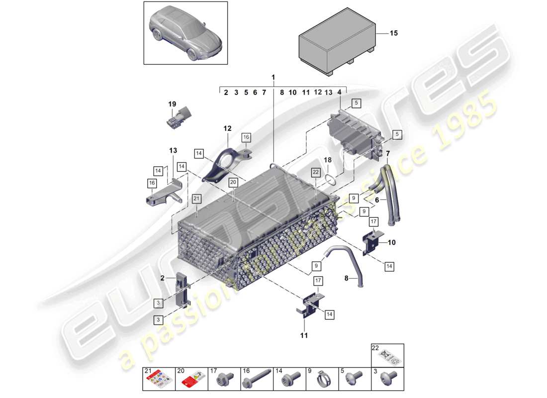 porsche 2024 (cayenne e3 9ya/9yb) hybrid batterie teilediagramm
