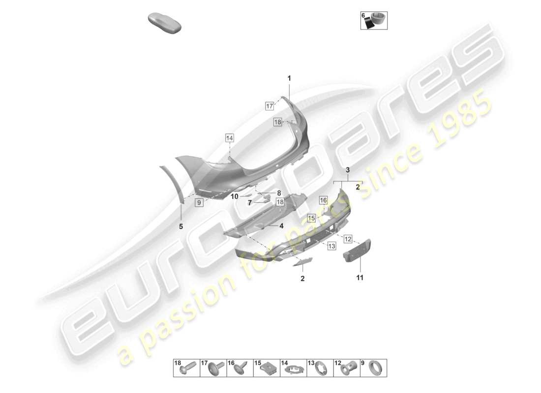 porsche 2021 (taycan 9j1-1) stoßfänger hinten für ausstattungsvariante: basis cross turismo ersatzteilzeichnung