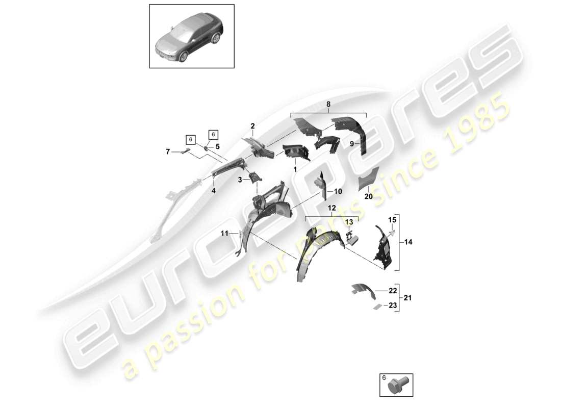 porsche 2024 (cayenne e3 9ya/9yb) seitenteil hinten innen coupé teilebild