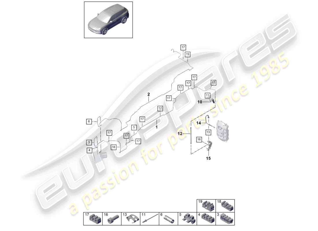 porsche 2023 (cayenne e3 9ya/9yb) bremsleitung unterboden und hinterachse teilediagramm