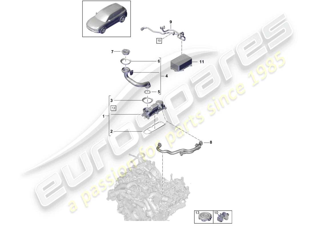 porsche 2024 (cayenne e3 9ya/9yb) entlüftung für zylinderblock-ölabscheider teilediagramm