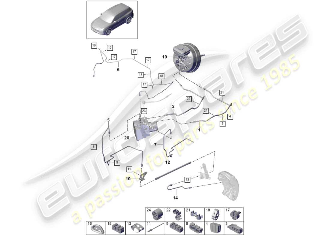 porsche 2024 (cayenne e3 9ya/9yb) bremsleitung vorderes ende teilediagramm