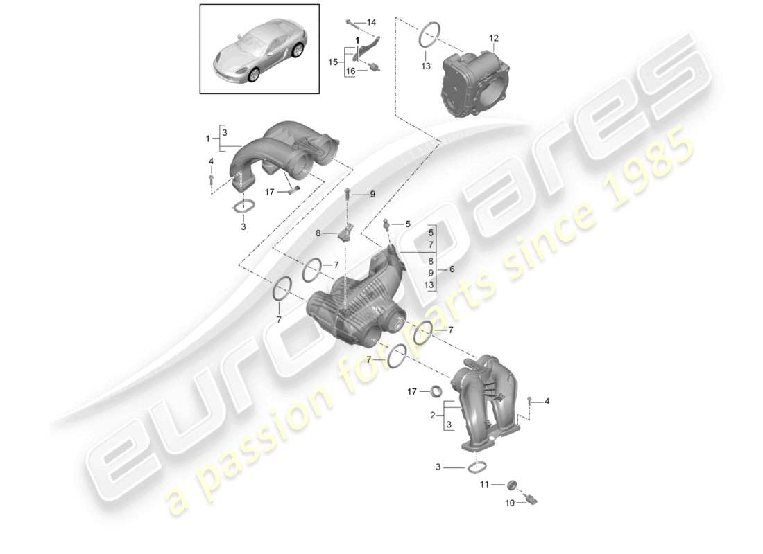 porsche 2023 (718 cayman) ansaugluftverteiler drosselklappenadapter teilediagramm