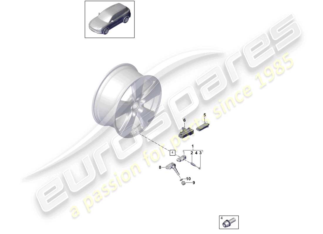 porsche 2024 (cayenne e3 9ya/9yb) reifendruck-kontrollsystem teilediagramm