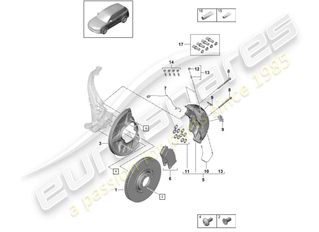 porsche 2023 (cayenne e3 9ya/9yb) scheibenbremse 20 vorderachse teilediagramm
