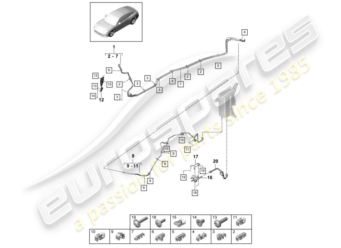 porsche 2021 (panamera 971-1) kraftstoffleitung unterboden teilediagramm