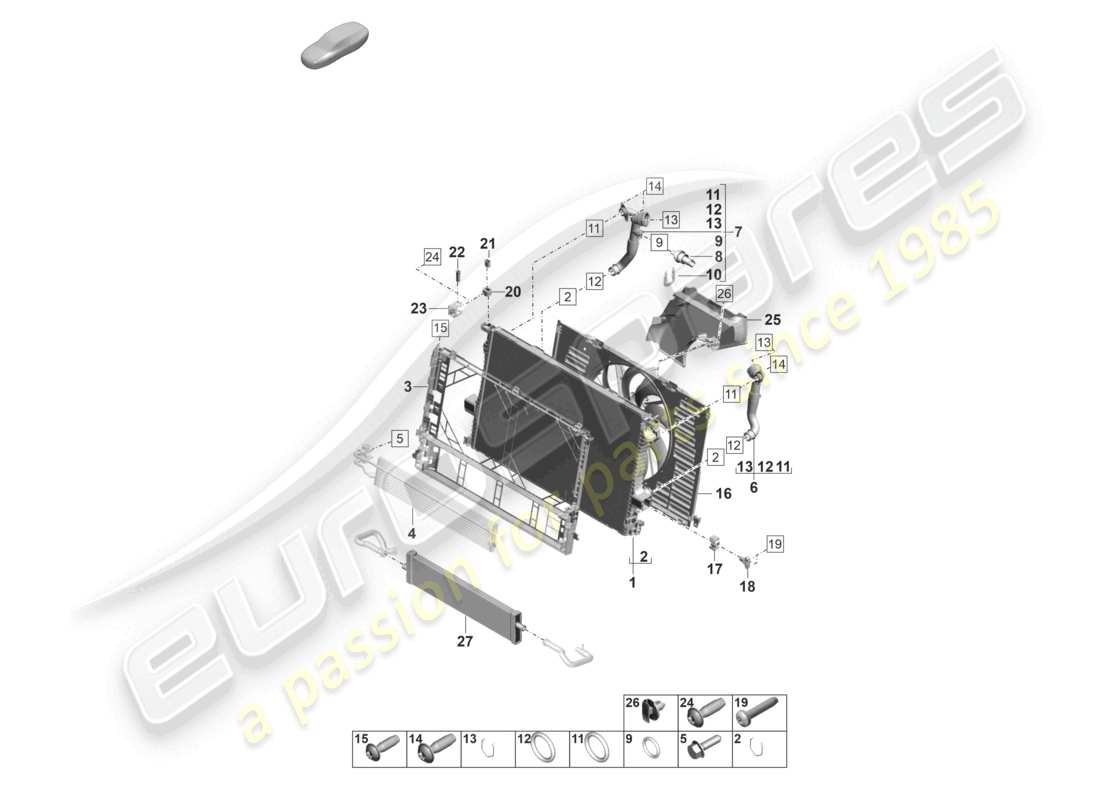 porsche 2021 (panamera 971-2) kühlmittelkühlsystem 3 kühler für kühlmittel teilediagramm