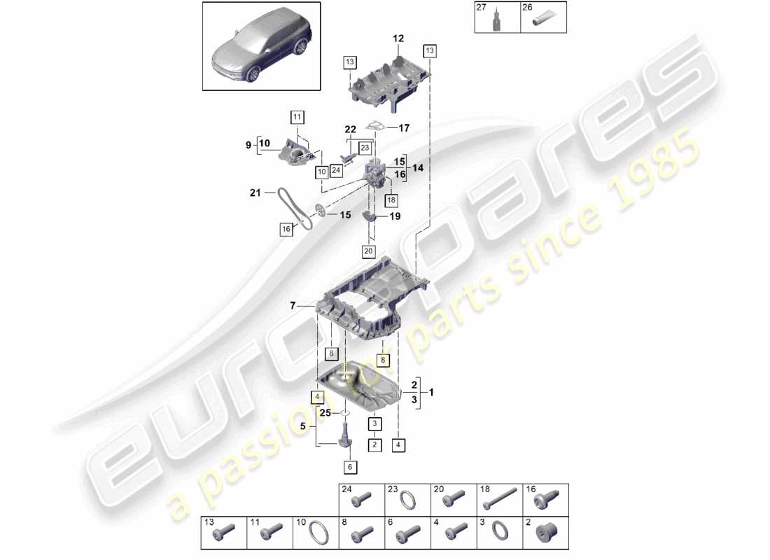 porsche 2022 (cayenne e3 9ya/9yb) ölführungsgehäuse ölpumpe ölwanne teilediagramm
