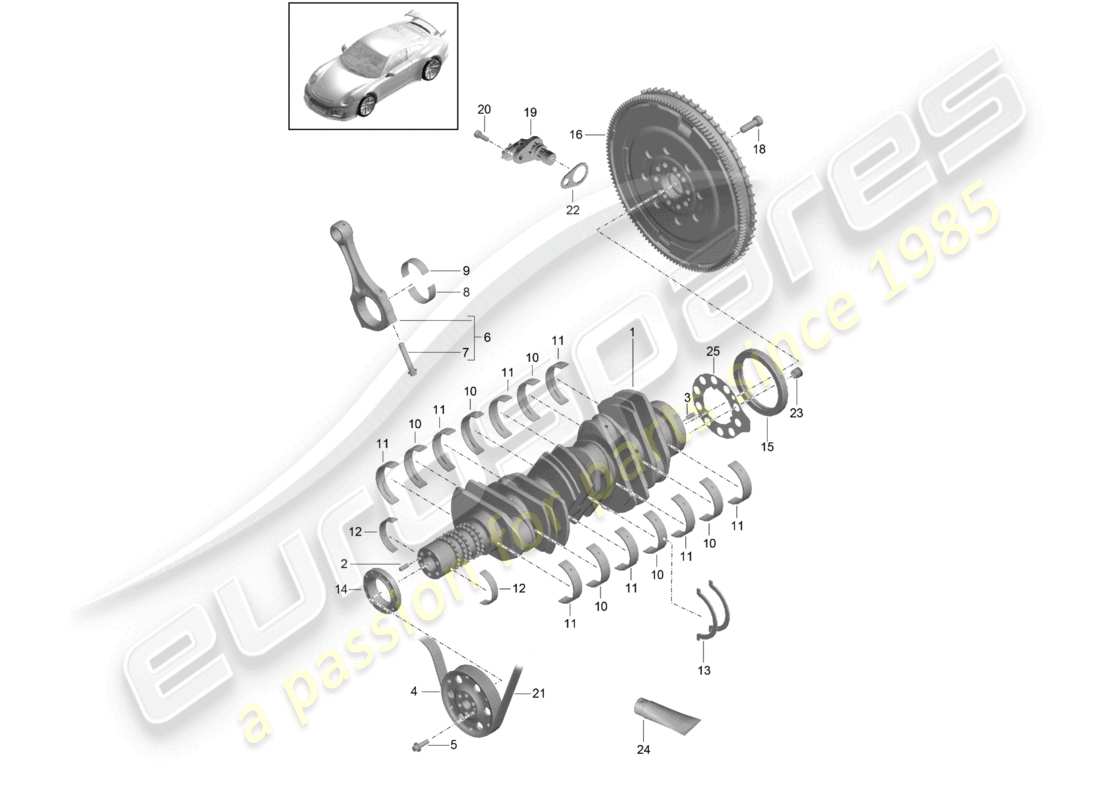 porsche 2021 (991-2 r/gt3/rs) teilediagramm des kurbelwellenschwungrads