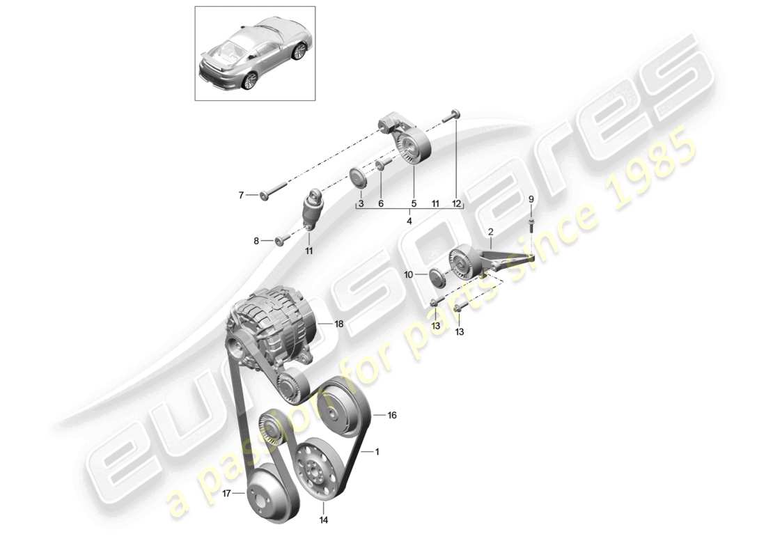 porsche 2021 (991-2 r/gt3/rs) poly-v-riemen riemenspanner dämpfer teilediagramm