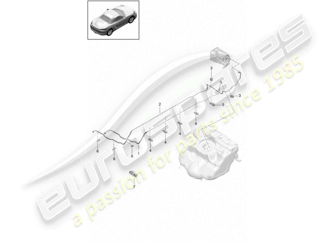 porsche 2022 (718 boxster) kraftstoffleitung vorne kraftstoffversorgungssystem teilediagramm