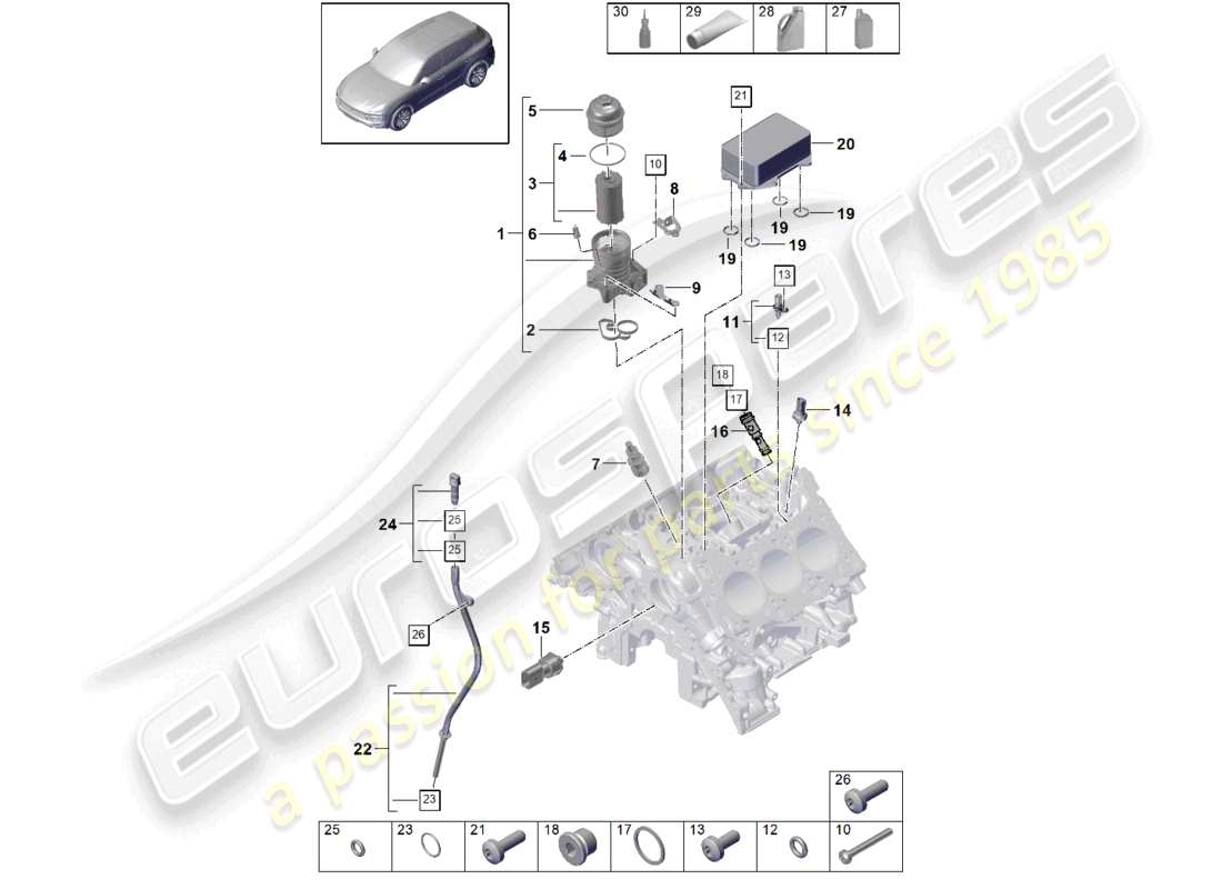 porsche 2024 (cayenne e3 9ya/9yb) ölfilter konsole ölkühler teilediagramm