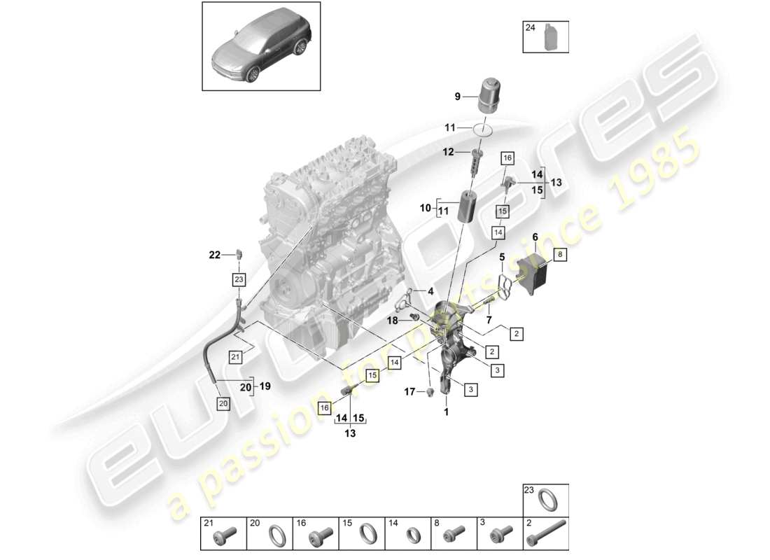 porsche 2024 (cayenne e3 9ya/9yb) ölfilter konsole ölkühler teilediagramm