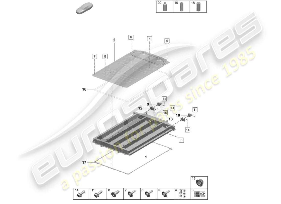 porsche 2025 (macan-e) teilediagramm des hochvoltbatteriegehäuses
