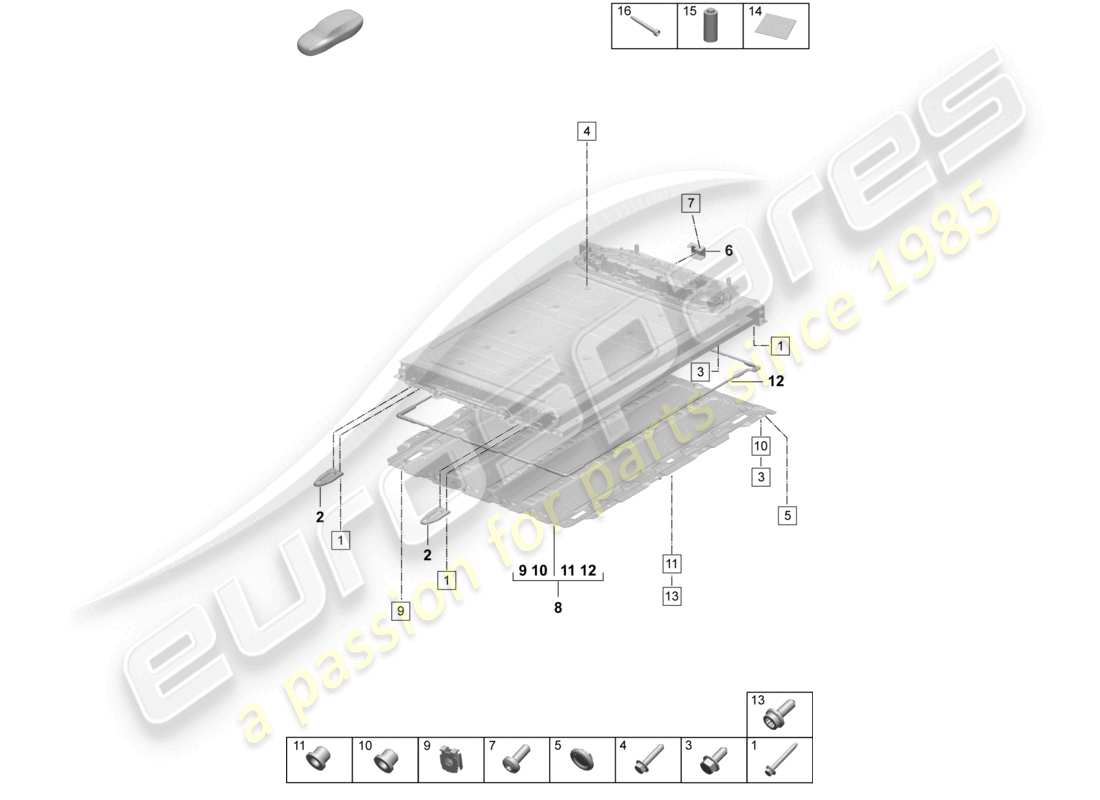 porsche 2025 (macan-e) ersatzbatterie befestigungselemente teilediagramm