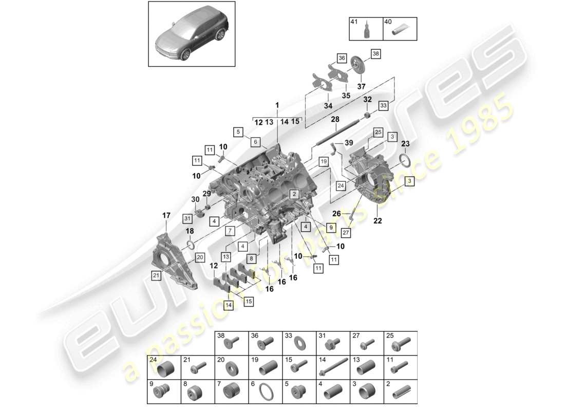 porsche 2024 (cayenne e3 9ya/9yb) kurbelgehäuse ersatzteildiagramm