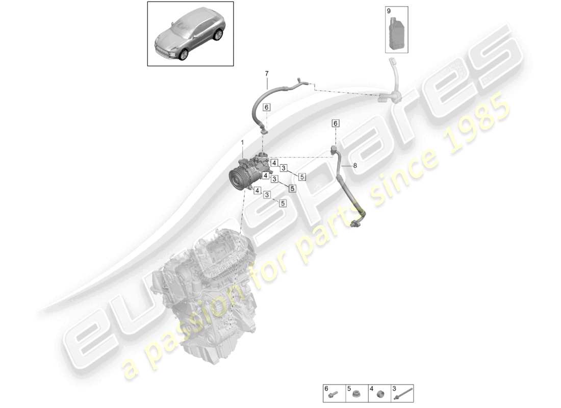porsche 2021 (macan) a/c-kompressor r1234yf kühlmittel teilediagramm
