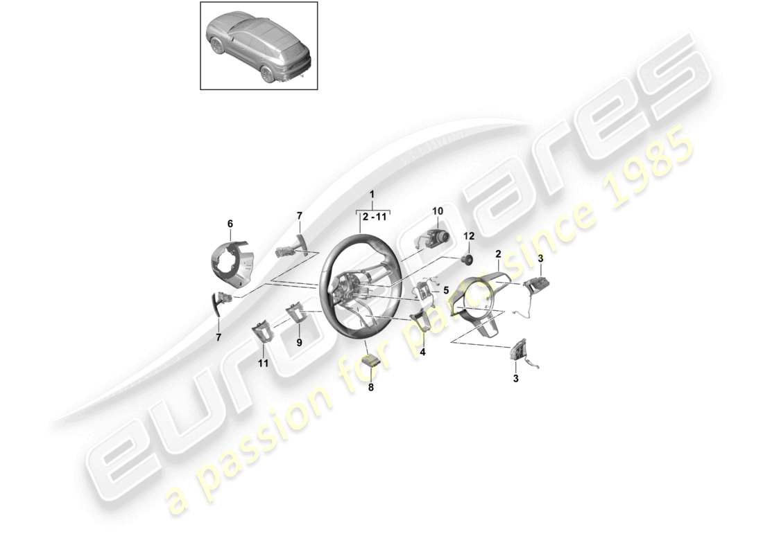 porsche 2022 (cayenne e3 9ya/9yb) lenkrad gt teilediagramm