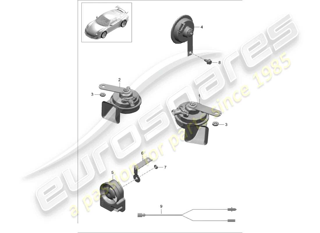 porsche 2021 (991-2 r/gt3/rs) fanfare signalhorn alarmsystem teilediagramm