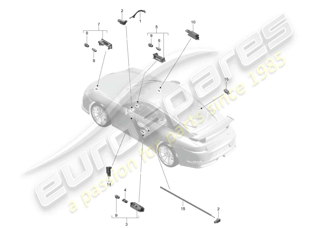 porsche 2021 (991-2 r/gt3/rs) innenbeleuchtung türwarnleuchte fußraumleuchte gepäckraumleuchte handschuhfachleuchte leuchte außenspiegel teilediagramm