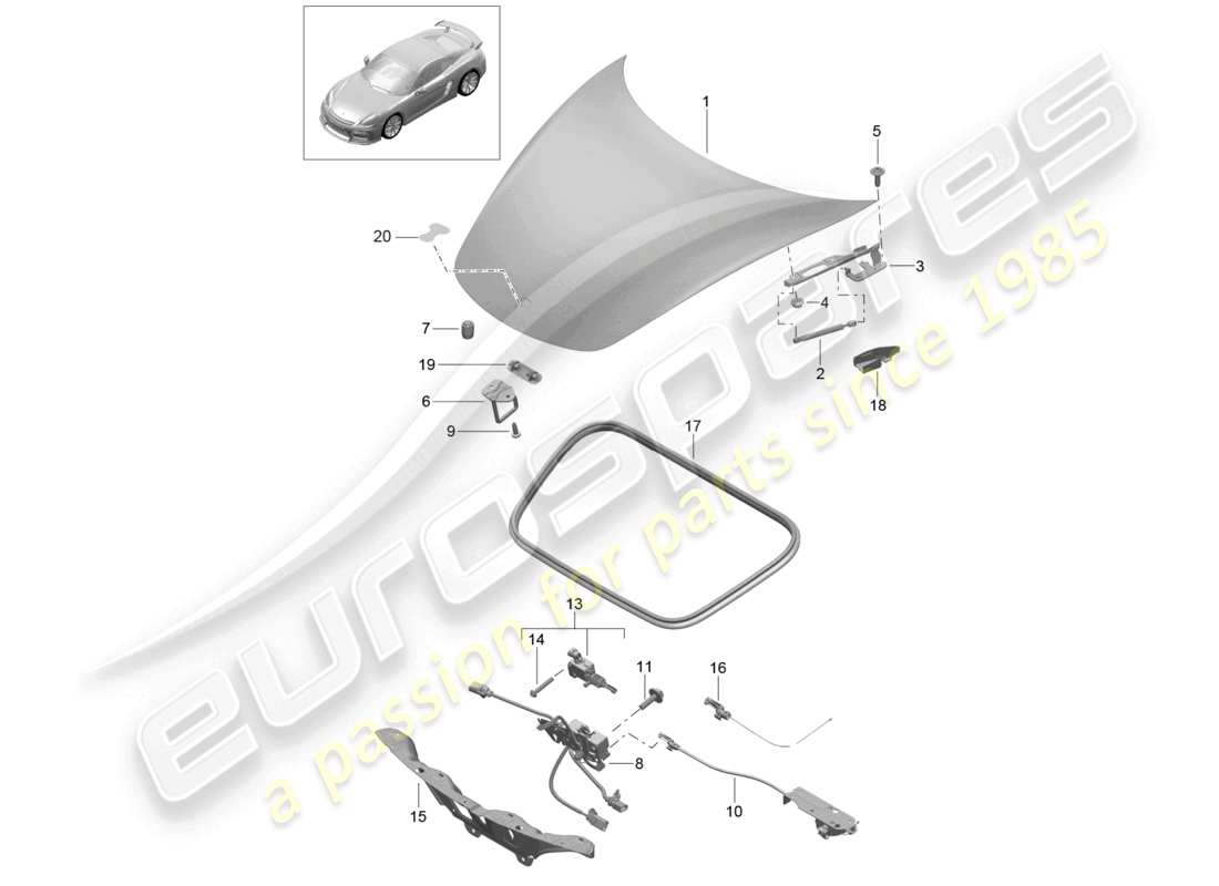 porsche 2023 (718 boxster) abdeckung vorne teilediagramm