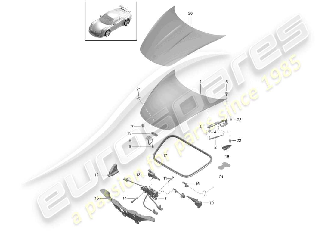 porsche 2021 (991-2 r/gt3/rs) abdeckung vorne teilediagramm