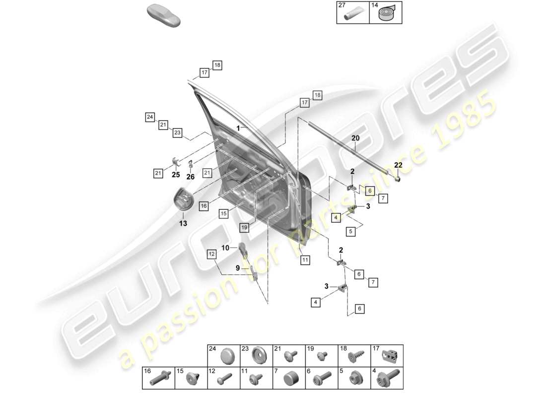 porsche 2025 (cayenne e3 pa) türschale vorne zubehör teilediagramm