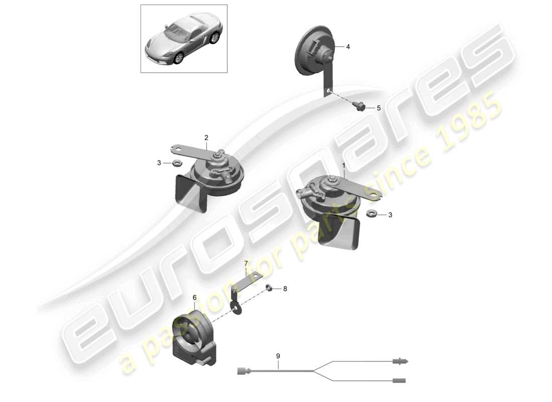 porsche 2024 (718 boxster) fanfare signalhorn alarmsystem teilediagramm