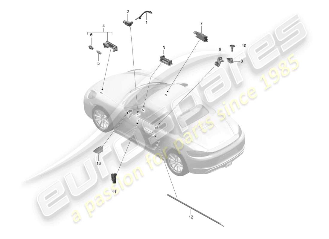 porsche 2024 (718 boxster) innenbeleuchtung türwarnleuchte fußraumleuchte gepäckraumleuchte handschuhfachleuchte leuchte außenspiegel teilediagramm