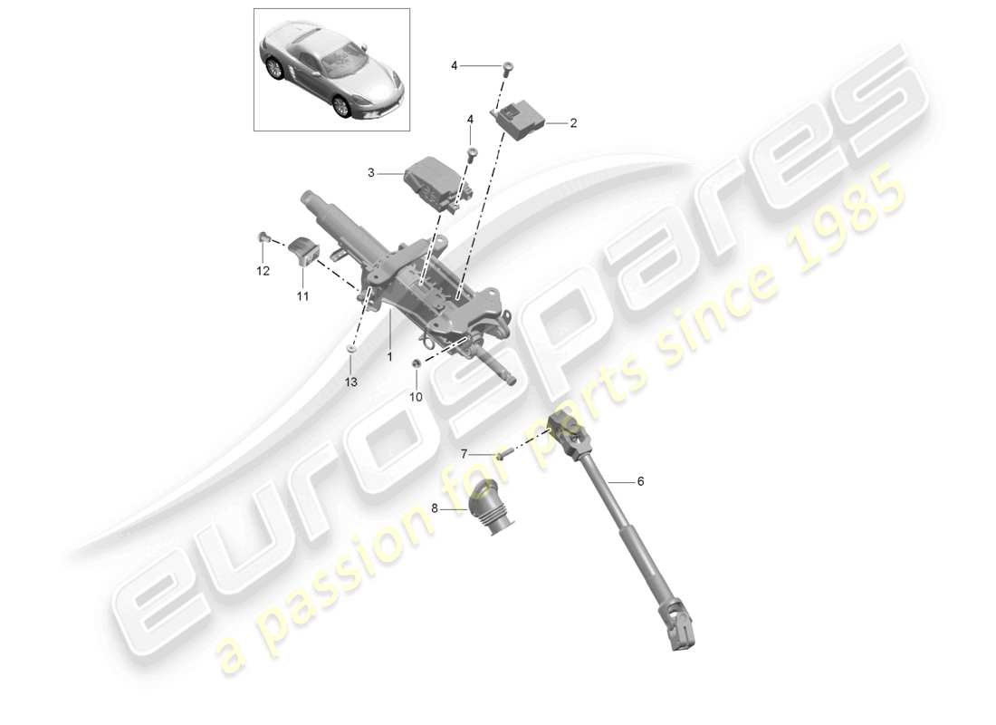 porsche 2023 (718 boxster) lenksäule zwischenlenkwelle teilediagramm