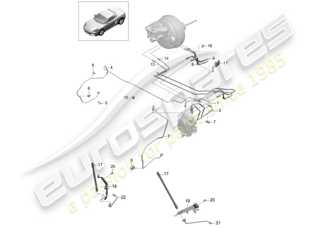 porsche 2021 (718 boxster) bremsleitung vorne vorderes ende teilediagramm