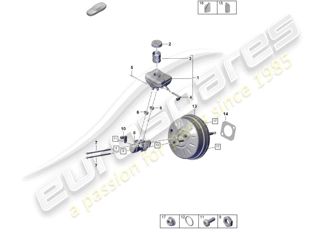 porsche 2025 (cayenne e3 pa) bremskraftverstärker-vorratsbehälter mit anbauteilen hauptbremszylinder teilediagramm