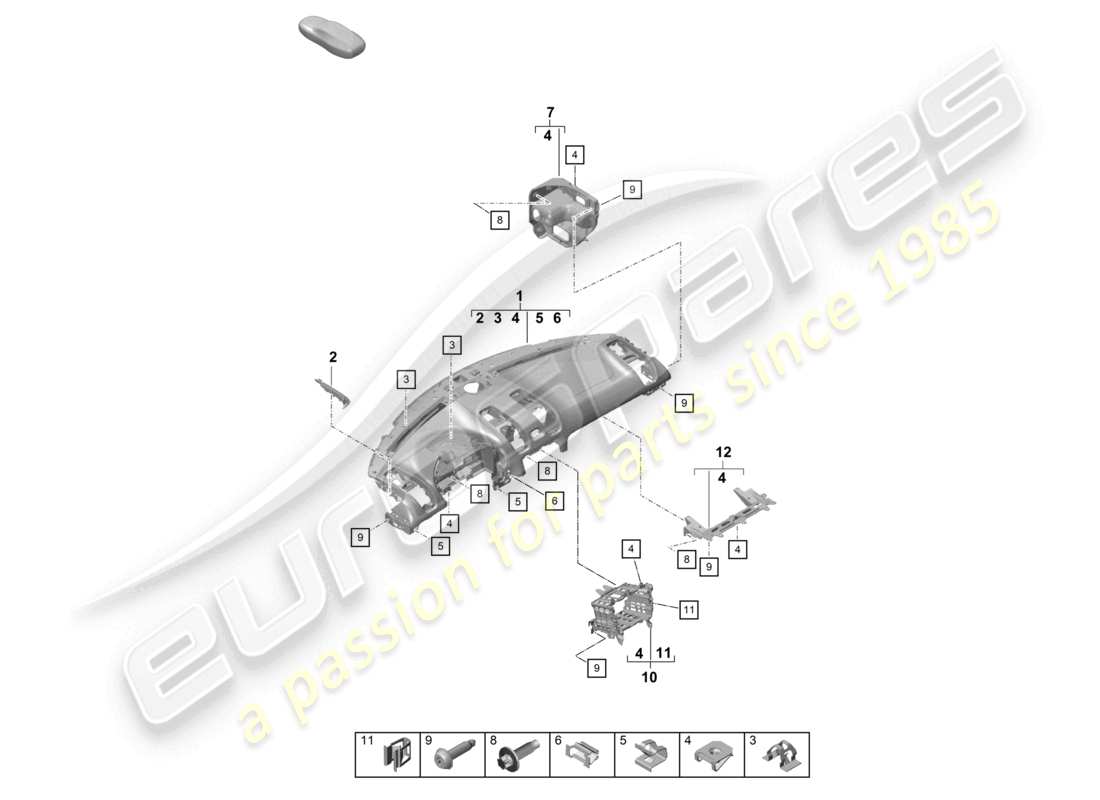 porsche 2021 (718 cayman gt4) instrumententafelverkleidung oberteil mit: befestigungsmaterial teilebild