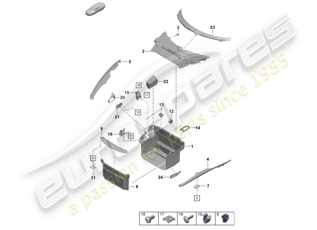 porsche 2023 (718 cayman gt4) kofferraumverkleidung vorne teilediagramm